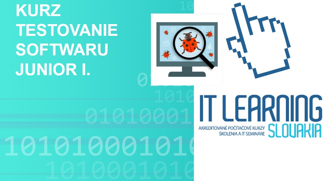 Kurz Testovanie softwaru Junior I. - logo s ikonou chyby na monitore a курзом IT Learning Slovakia