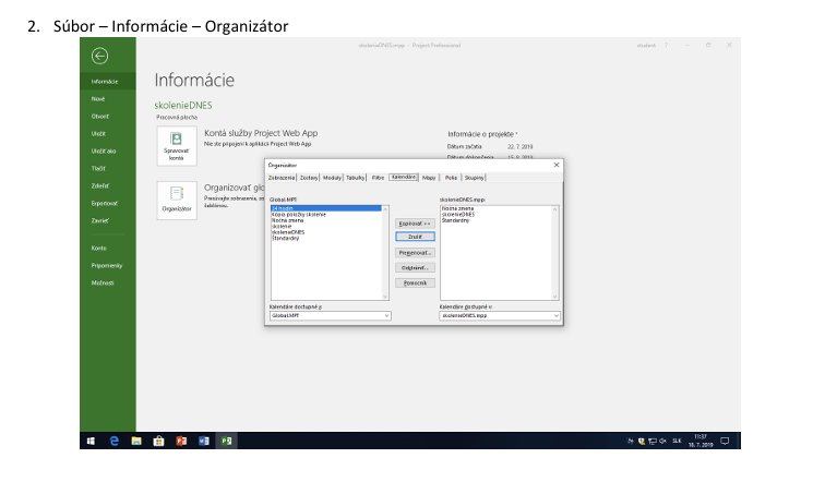 Súbor – Informácie – Organizátor v Microsoft Project, dialógové okno s metadátami projektu