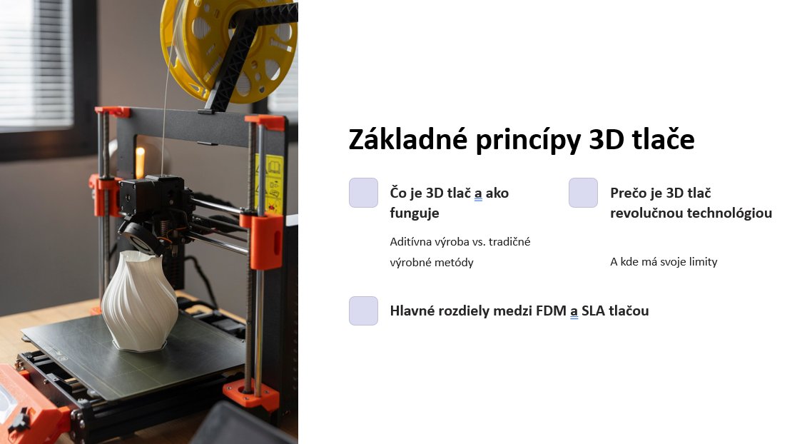 3D tlačiareň s vytlačeným bielym objektom, princípy FDM technológie