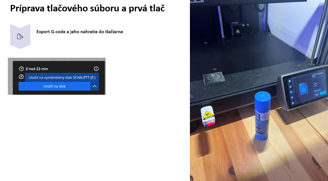 Priebeh kurzu 3D tlač: pracovný stôl s 3D tlačiarňou, displejom a filamentom