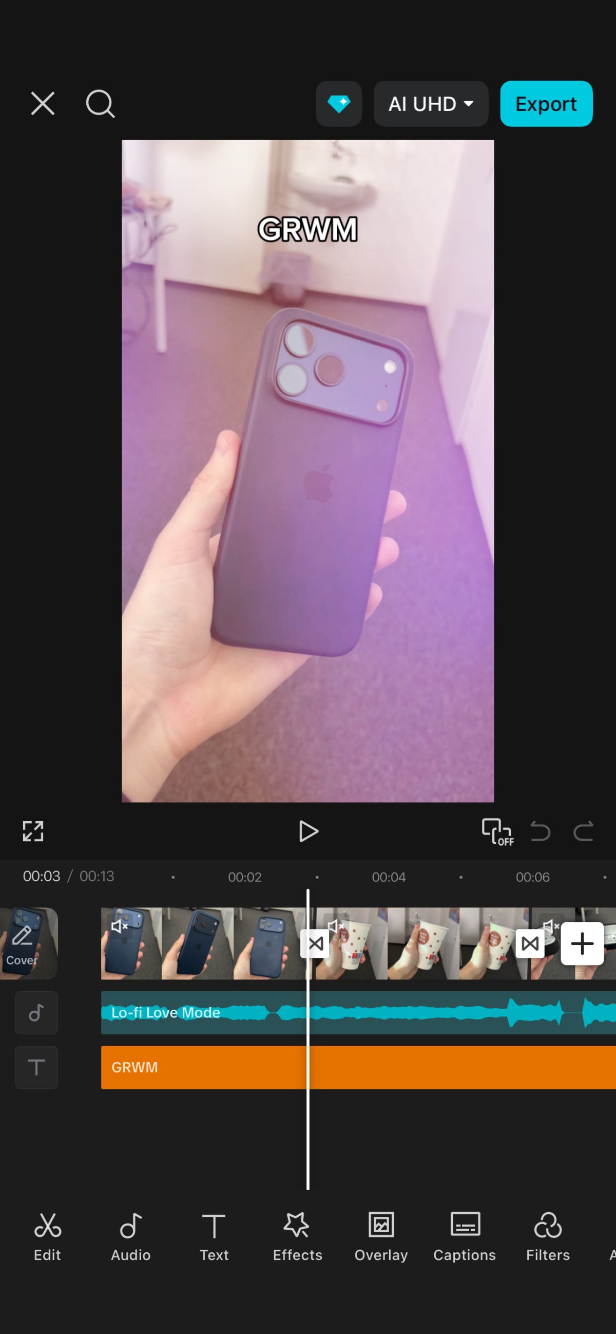 Editovanie videa GRWM v CapCute s audio a textovými efektami