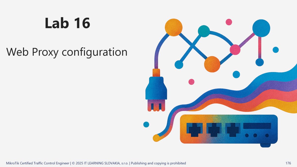 Lab 16 Web Proxy configuration sieťová topológia s proxy serverom a prepojeniami