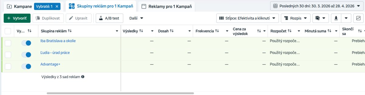 Google Ads rozhranie pre správu reklámnych skupín a metrík výkonnosti kampaní