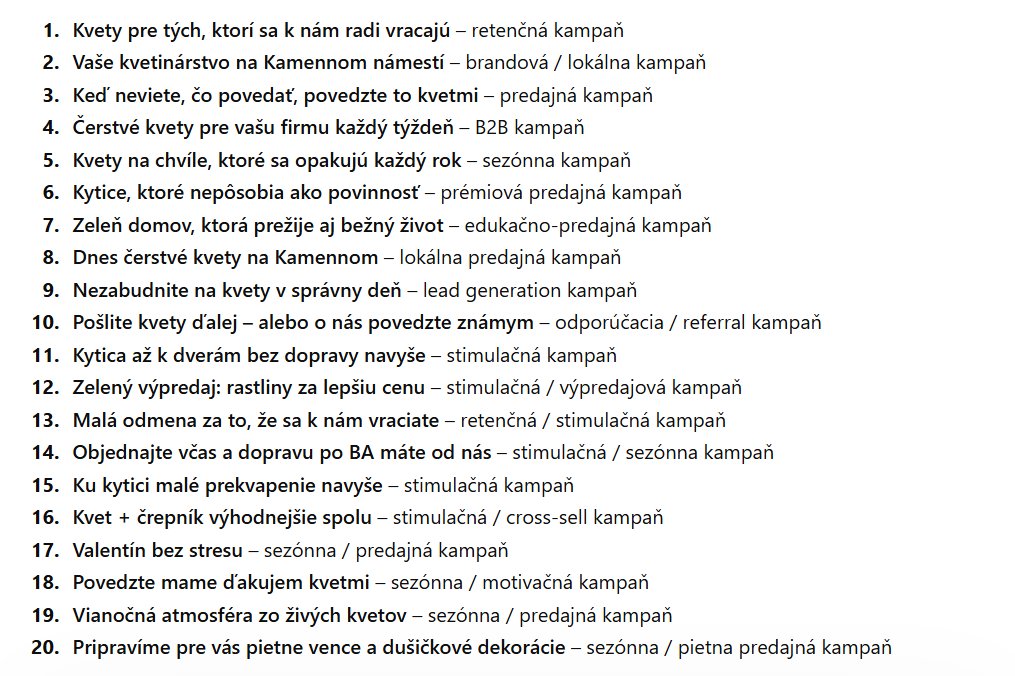 Zoznam 20 nápadov na marketingové kampane vrátane retenčných, predajných a sezónnych kampaní v Digitálnom marketingu III