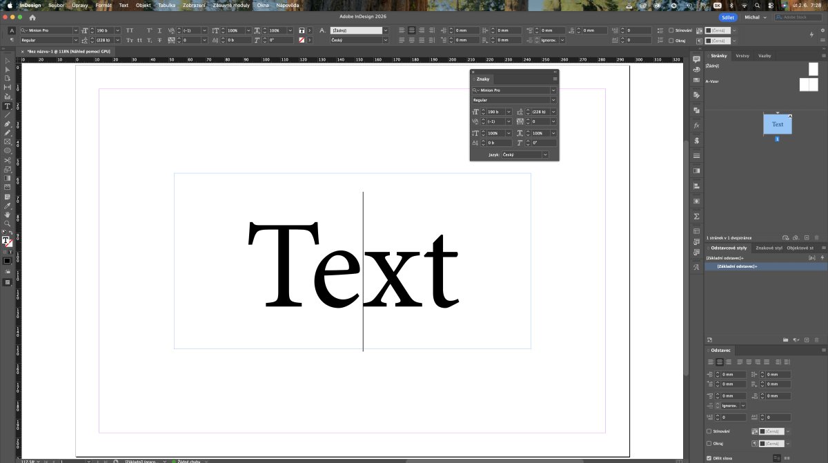 Adobe InDesign - práca s textom v dokumente, nastavenie typografických vlastností