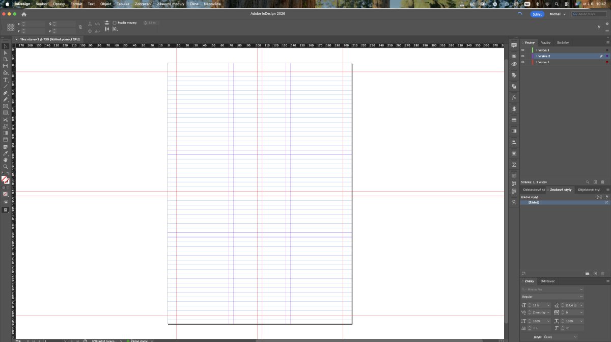 Adobe InDesign rozloženie tabuľky s mriežkou na publikáciu