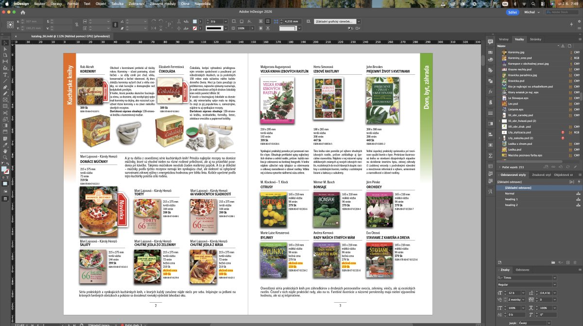 Rozloženie katalógu kníh v Adobe InDesign s viacstranovou publikáciou