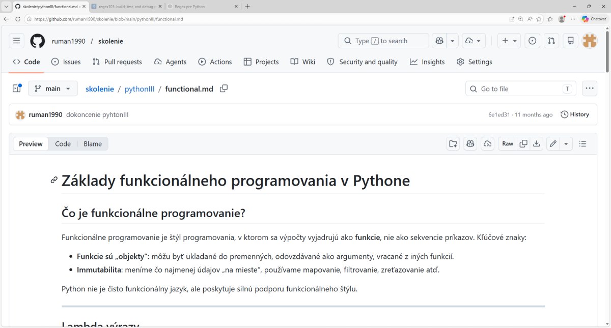 GitHub repozitár s dokumentáciou "Základy funkcionálneho programovania v Pythone"