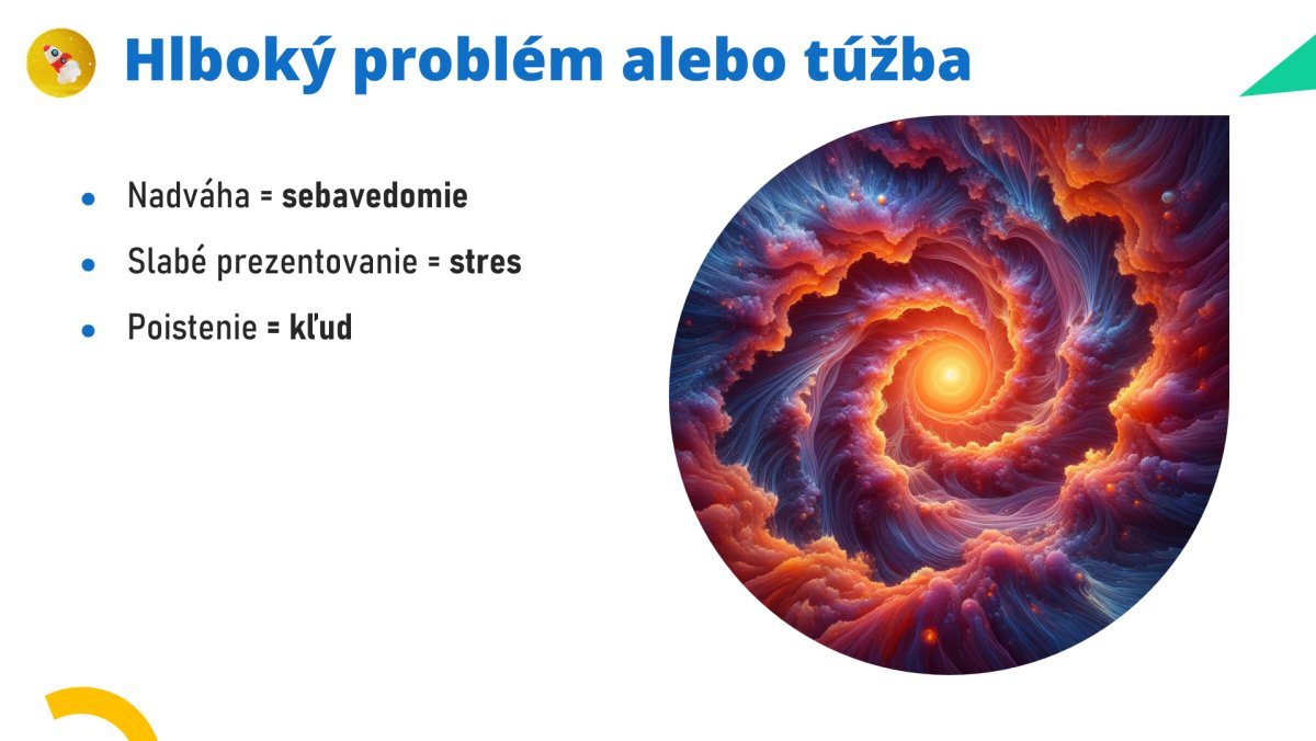 Slajd Raketový Copywriting III s príčinami hlbokého problému: nadváha, stres, kľud