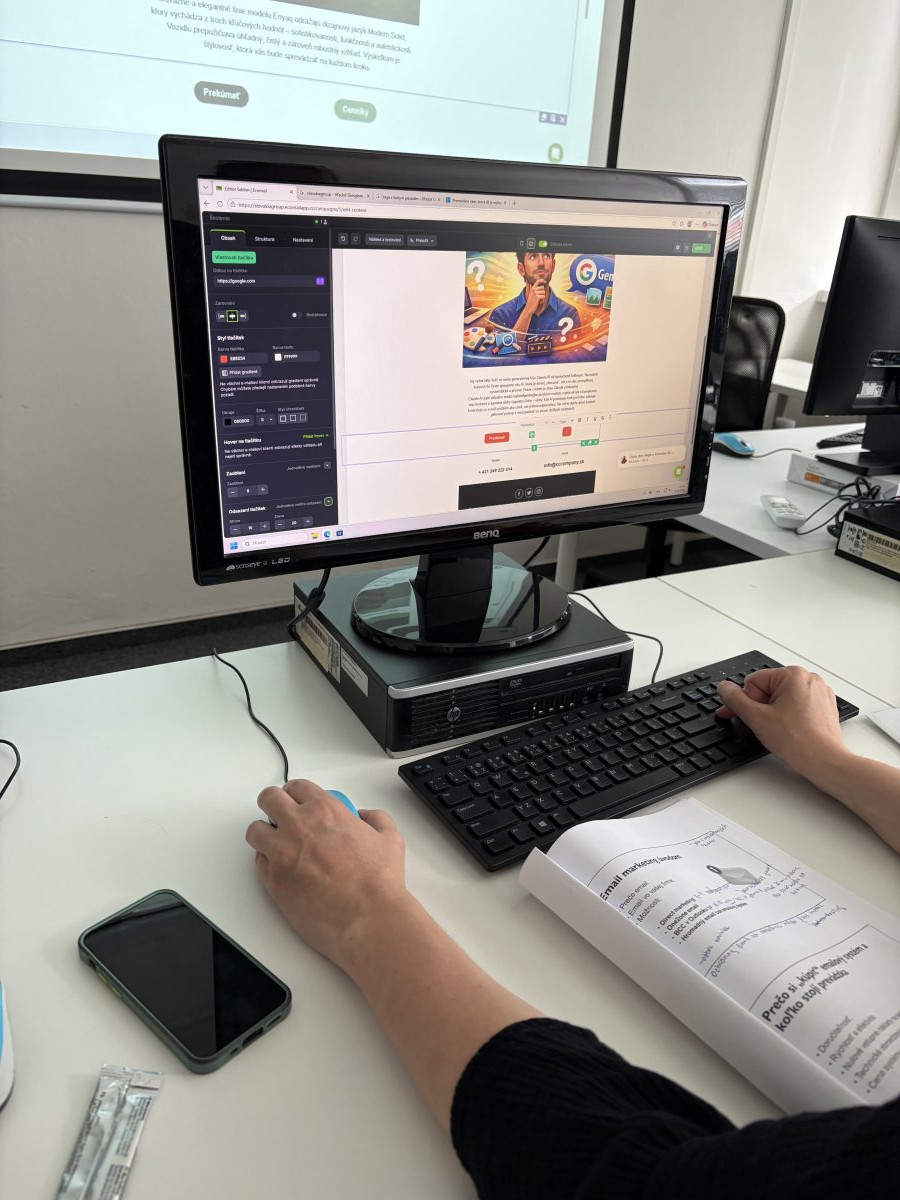 Priebeh kurzu Email marketing - tvorba webovej stránky s obrázkom a textom v editore