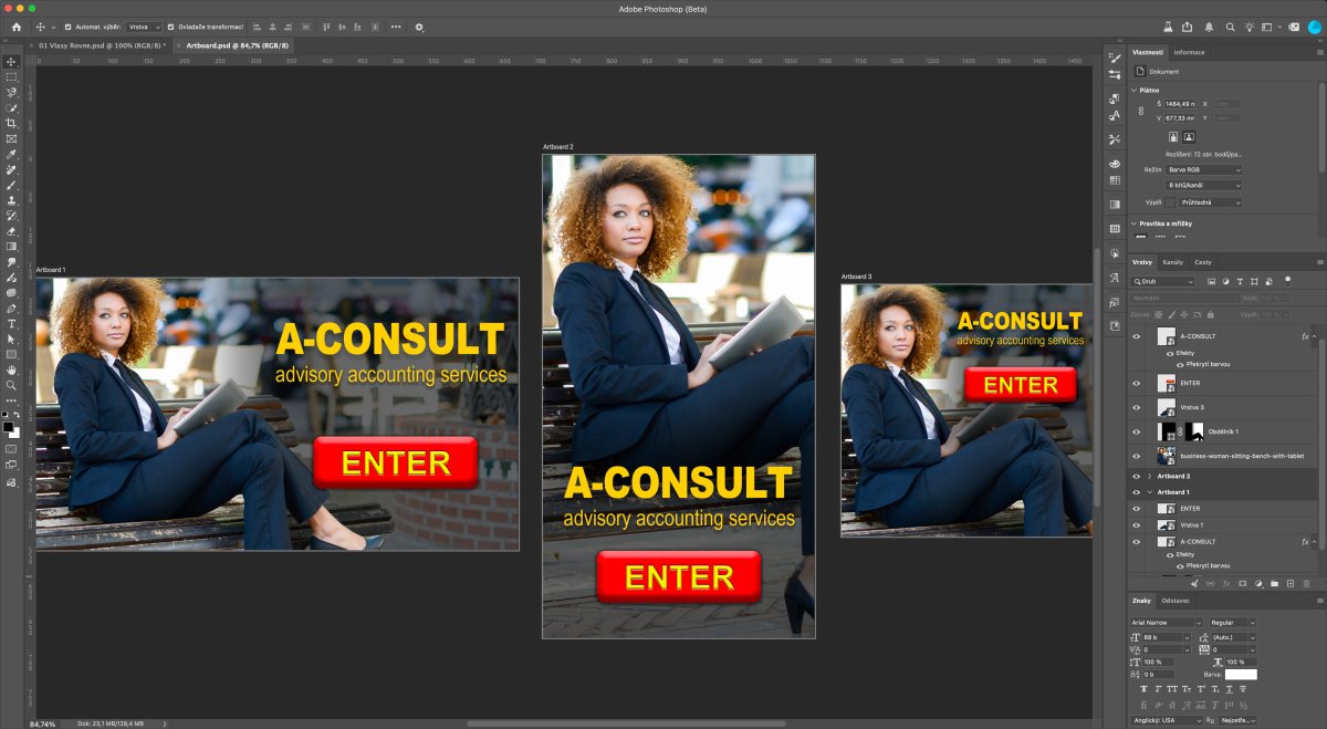 Tvorba web bannerov s logom A-CONSULT v Adobe Photoshop