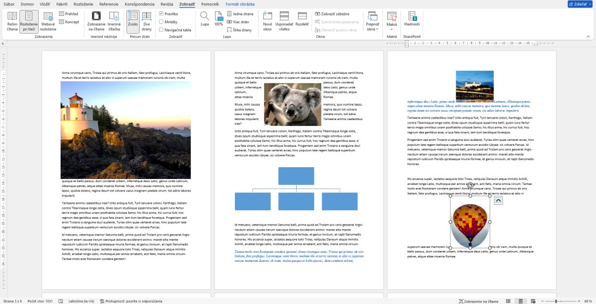 Rozloženie publikácie s textom, fotografiami a grafmi v Microsoft Word II