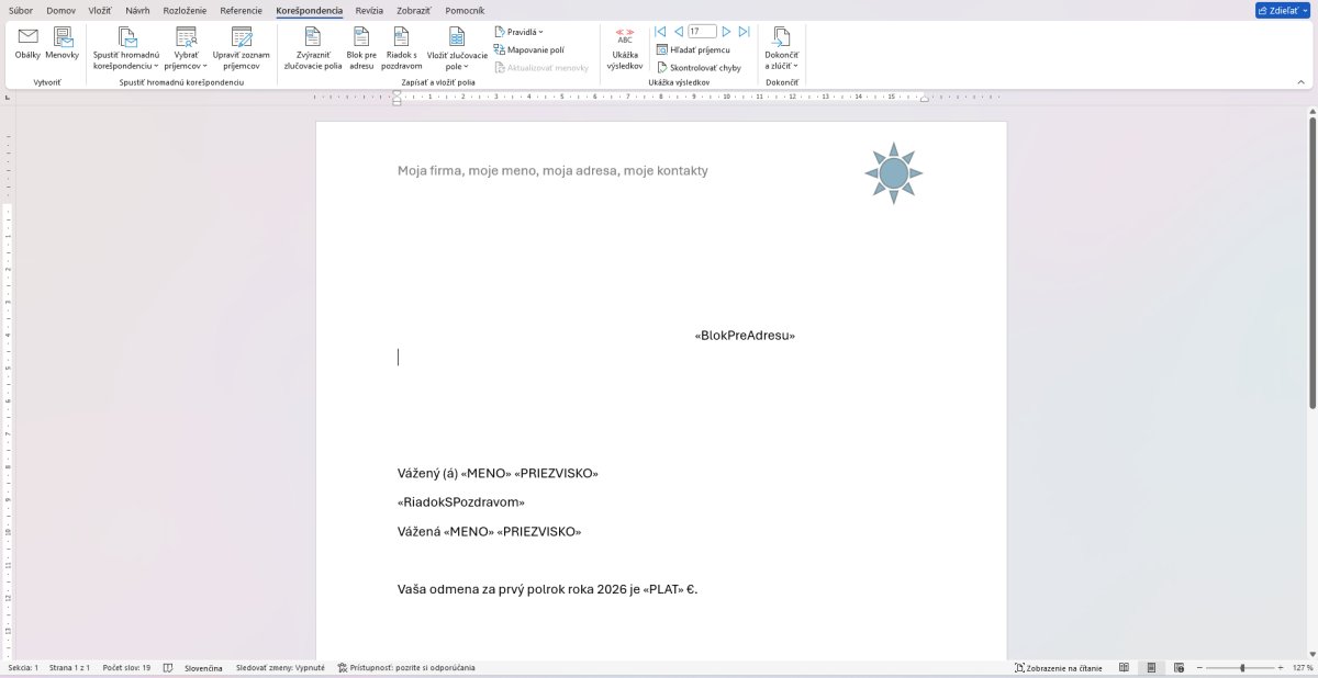 Microsoft Word III: dokument s mergeovanými poľami a podmienkovým textom