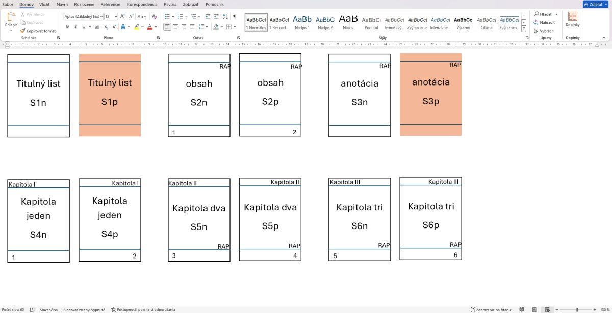 Šablóna dokumentu s rozdelením na strany - titulný list, obsah, anotácia a kapitoly v MS Word III.