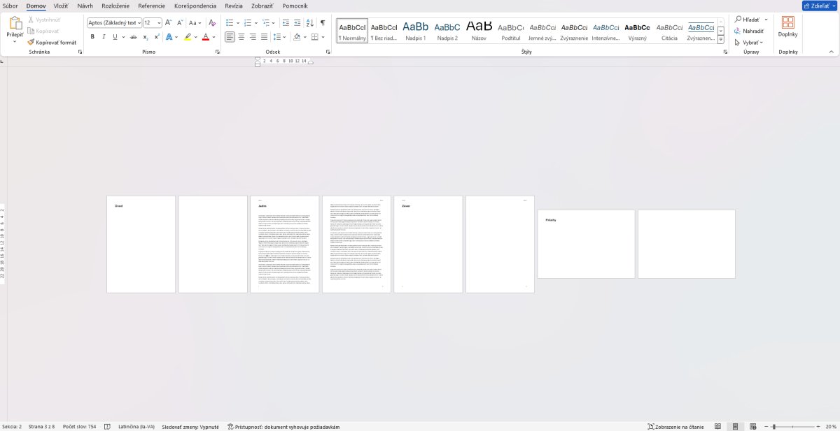 Microsoft Word III - rozloženie viacstránkového dokumentu s titulnou stranou, textom a grafikou