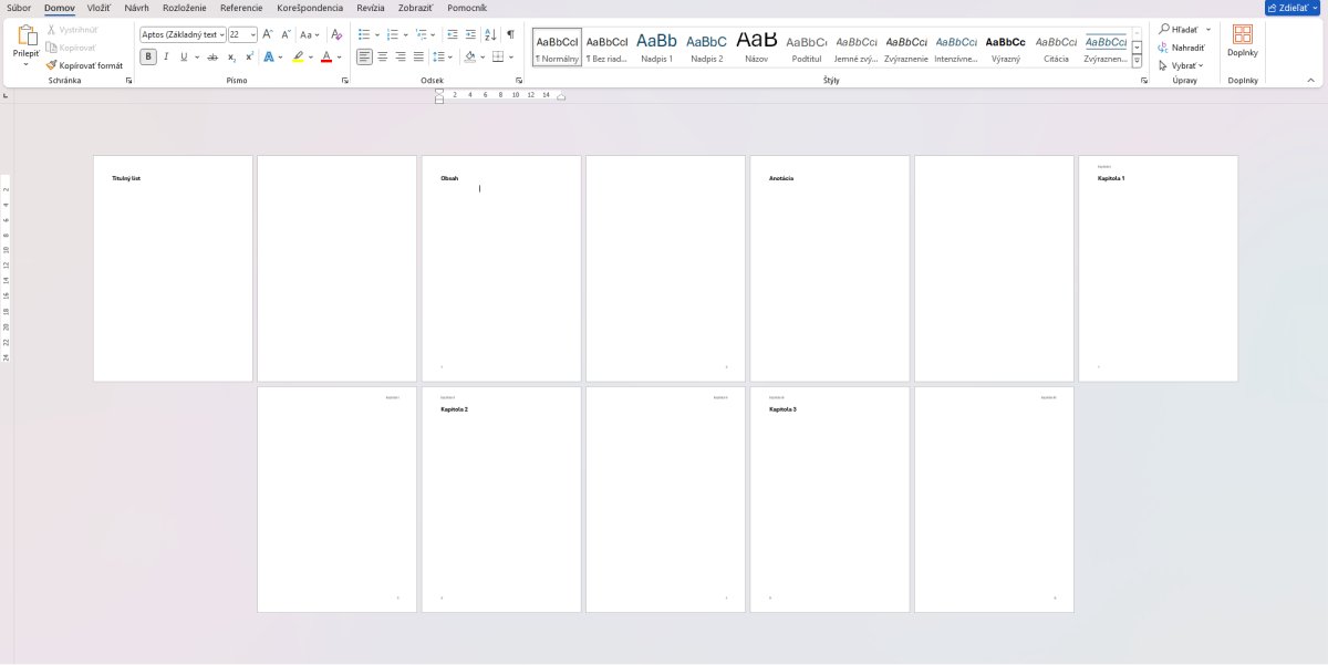Rozmiestnenie stránok v documente Microsoft Word s rôznymi štýlmi