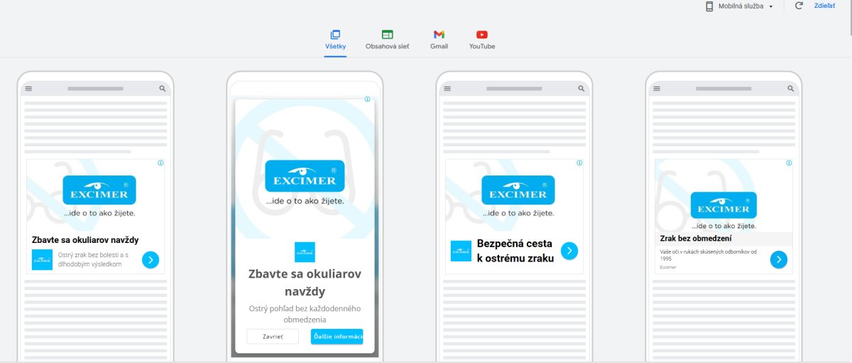 Google Ads III - prvky kampane v obsahovej sieti s bannermi a reklamami Excimer