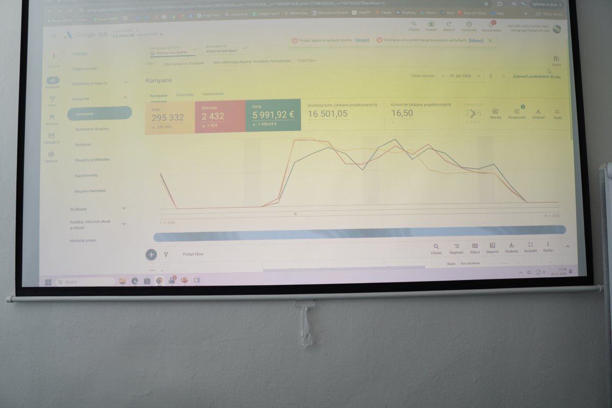 Dashboard Google Ads s metriky kampaní a líniový graf výkonnosti