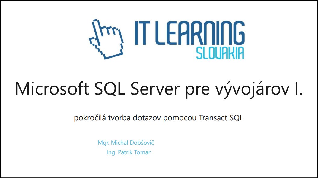 Microsoft SQL Server I - titulná strana kurzu s logom IT Learning Slovakia