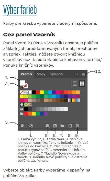 Panel Vzorník v Adobe Illustrator - farby, stopy, symboly a nástroje