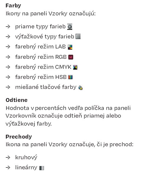 Panelová ponuka Vzorky vo farbách - módy farieb LAB, RGB, CMYK a HSB v Adobe InDesign