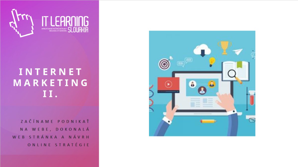 Internet Marketing II. - ikony web stratégie, analýzy a online marketingu na modrém pozadí