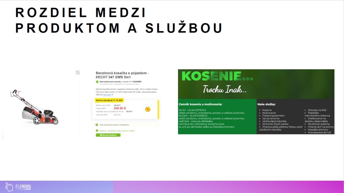 Prezentácia sekcií e-shopu - produktová ponuka kosačky a služby v zelenom dizajne