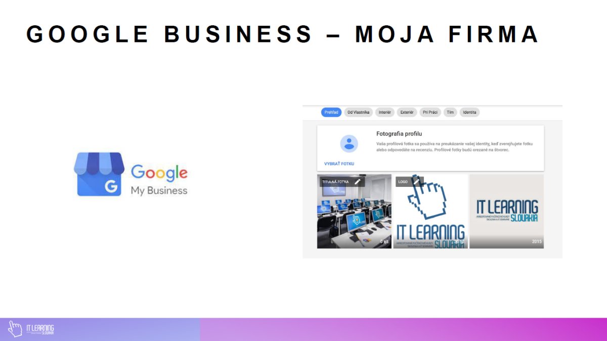 Google My Business profil - fotografia, logo a design podnikania