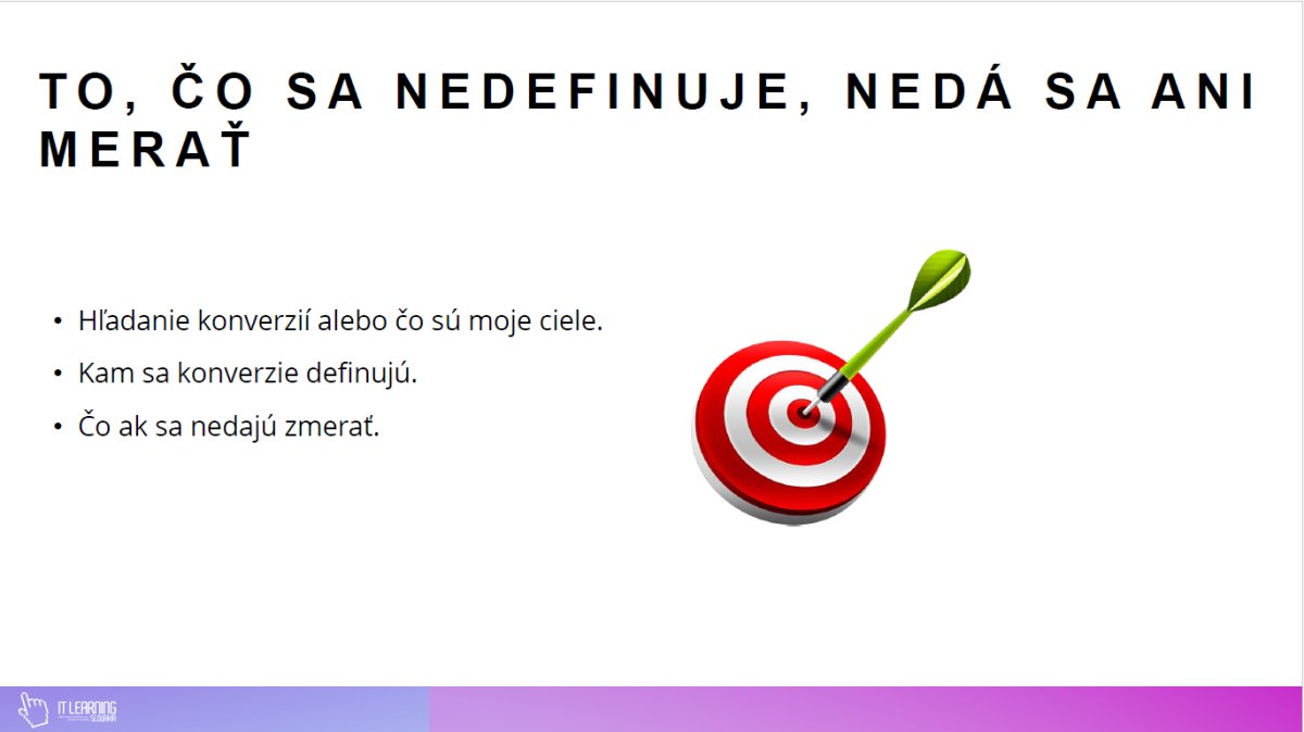 Slajd o definovaní cieľov - terč so šípkou a text o konverzii v Digital marketingu II