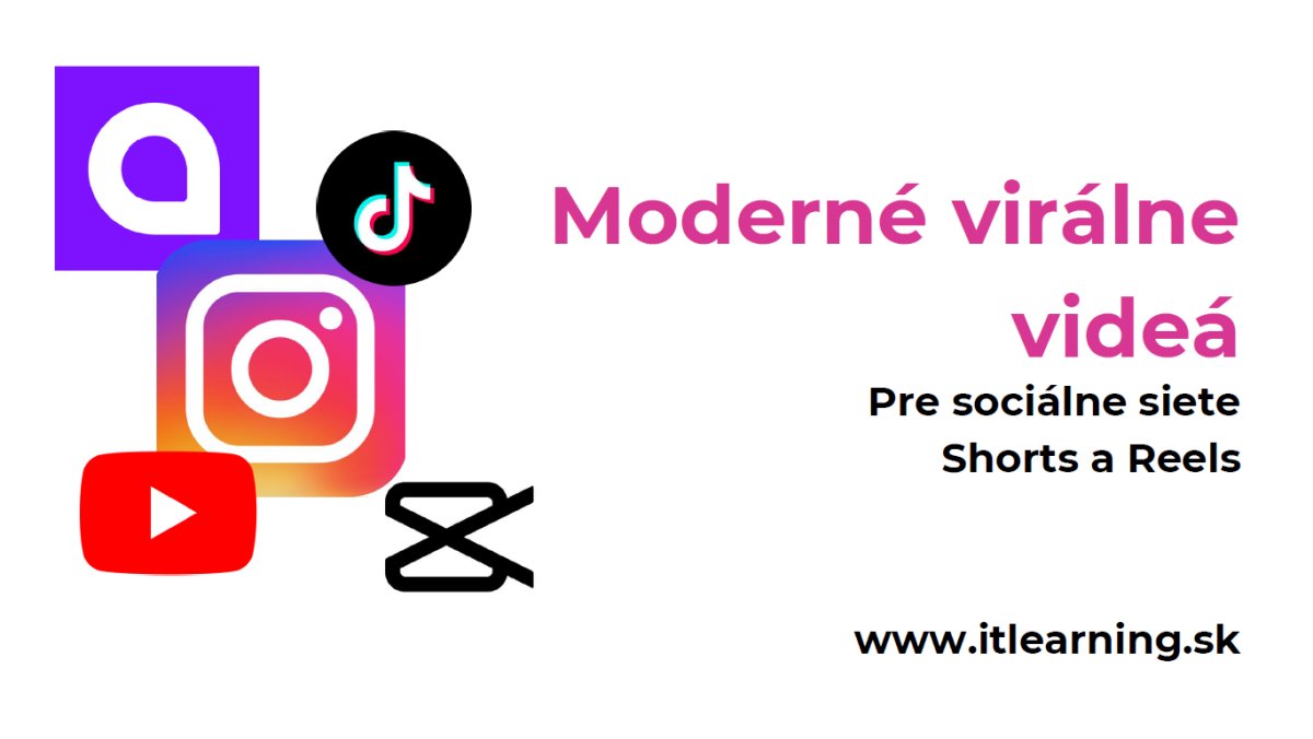 Logá sociálnych sietí Instagram, TikTok, YouTube a Capcut s textom Moderné virálne videá