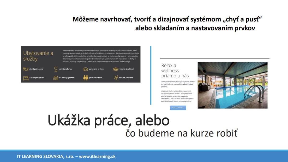 WordPress II - Slajd o návrhu webových stránok s príkladom dizajnu ubytovacích služieb a wellness ponuky