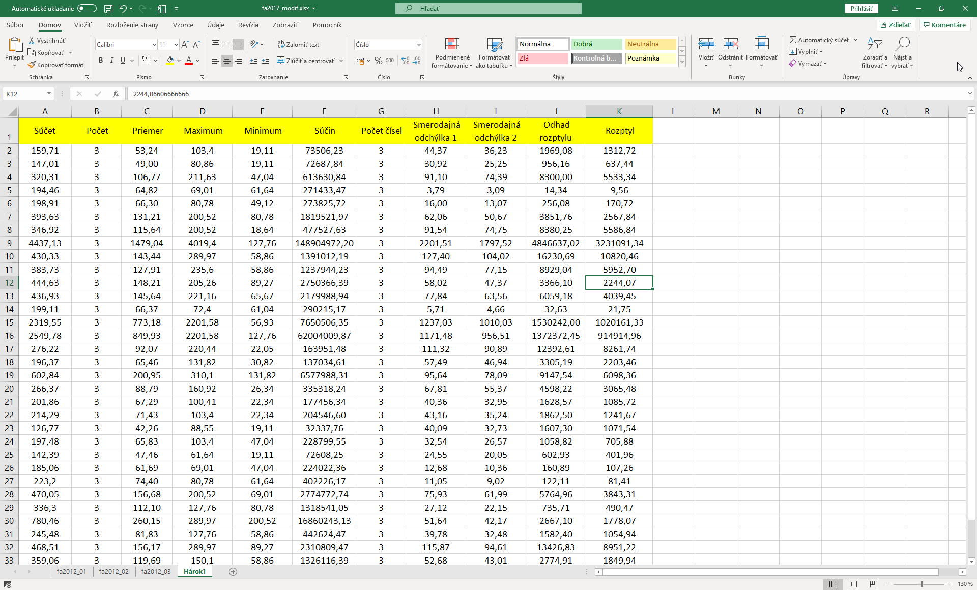 výsledok zlučovania v Exceli
