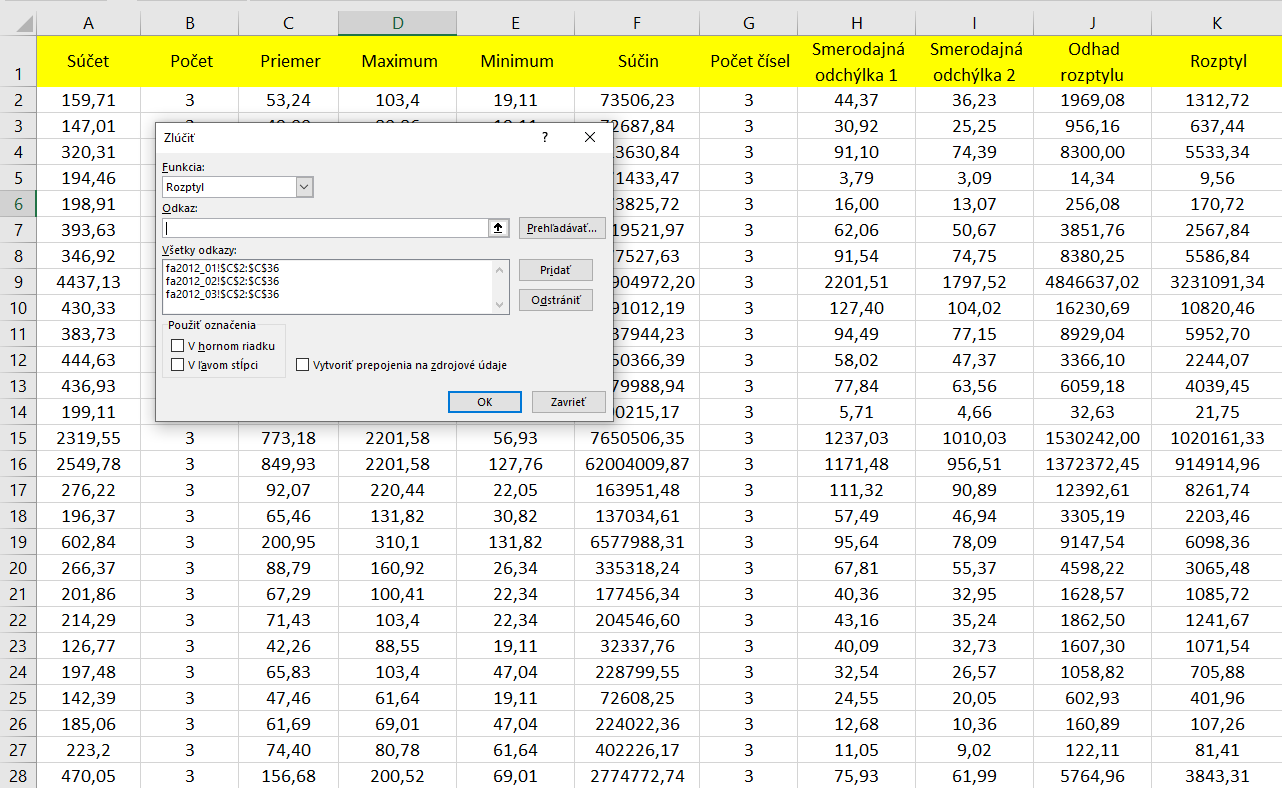 nástroj zlučovania v Exceli