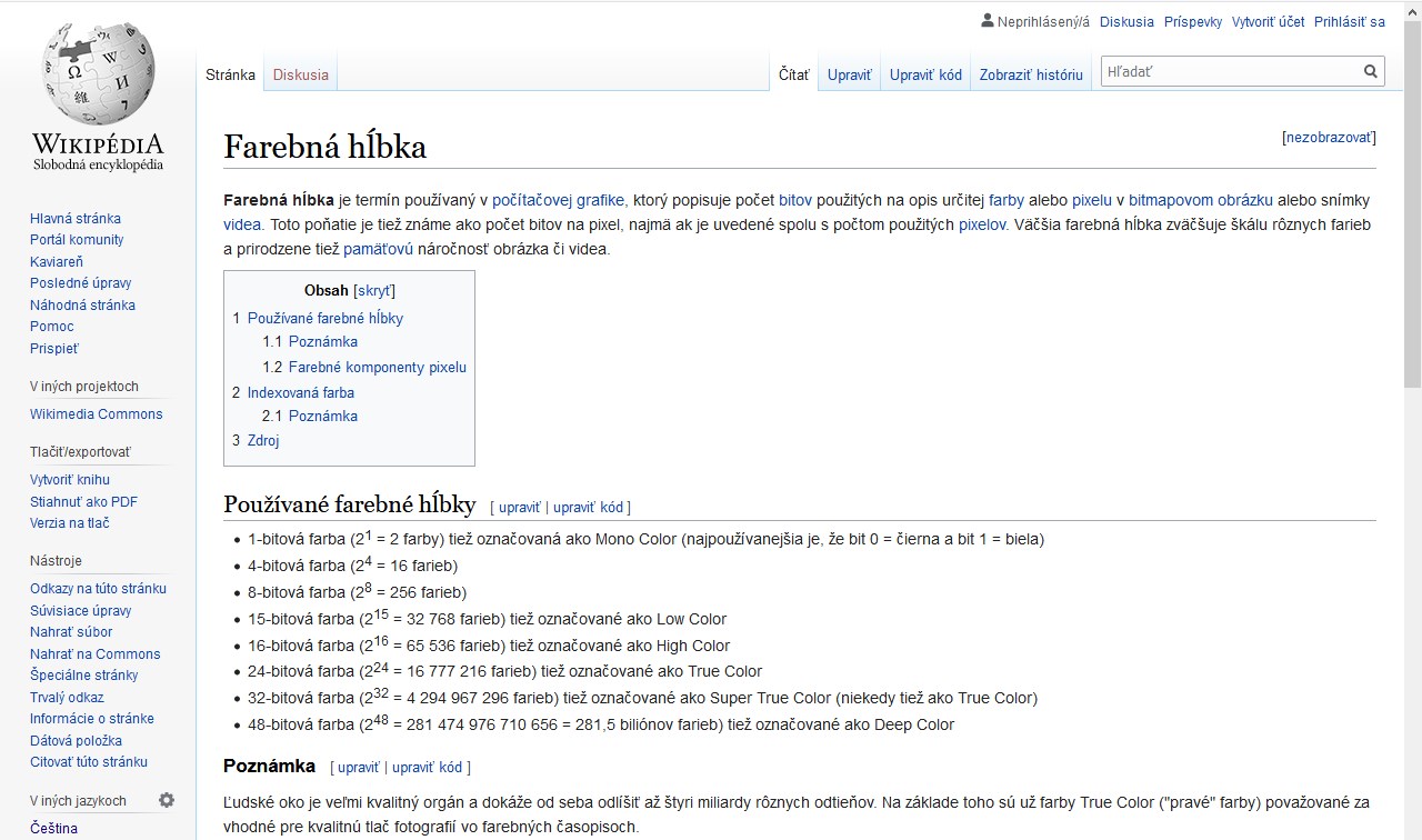 Na wikipédii je podrobný popis používaných farebných hĺbok