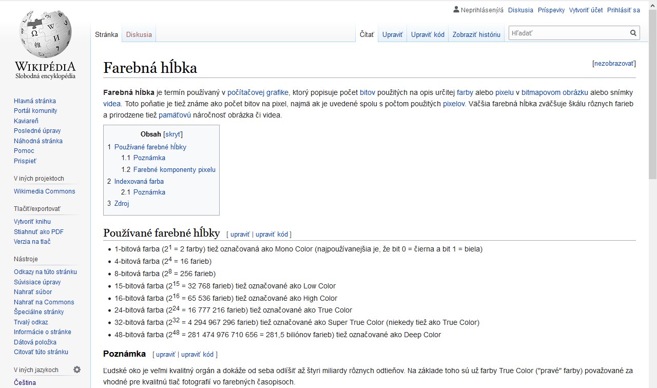 Na wikipédii je podrobný popis používaných farebných hĺbok