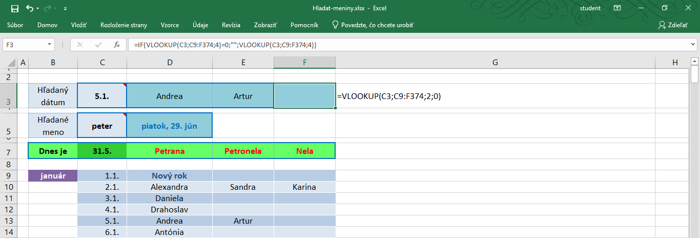 funkcia vlookup v exceli - jednoduchý príklad použitia