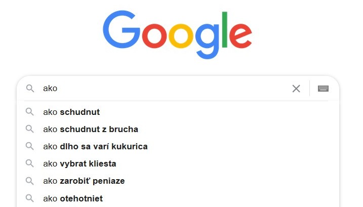 Návrhy hľadania kľúčových slov v Googli