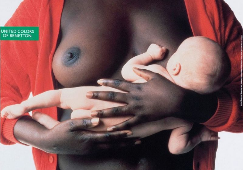 Oliver Toscani a reklamy Benetton- černoška dojčiaca biele dieťa