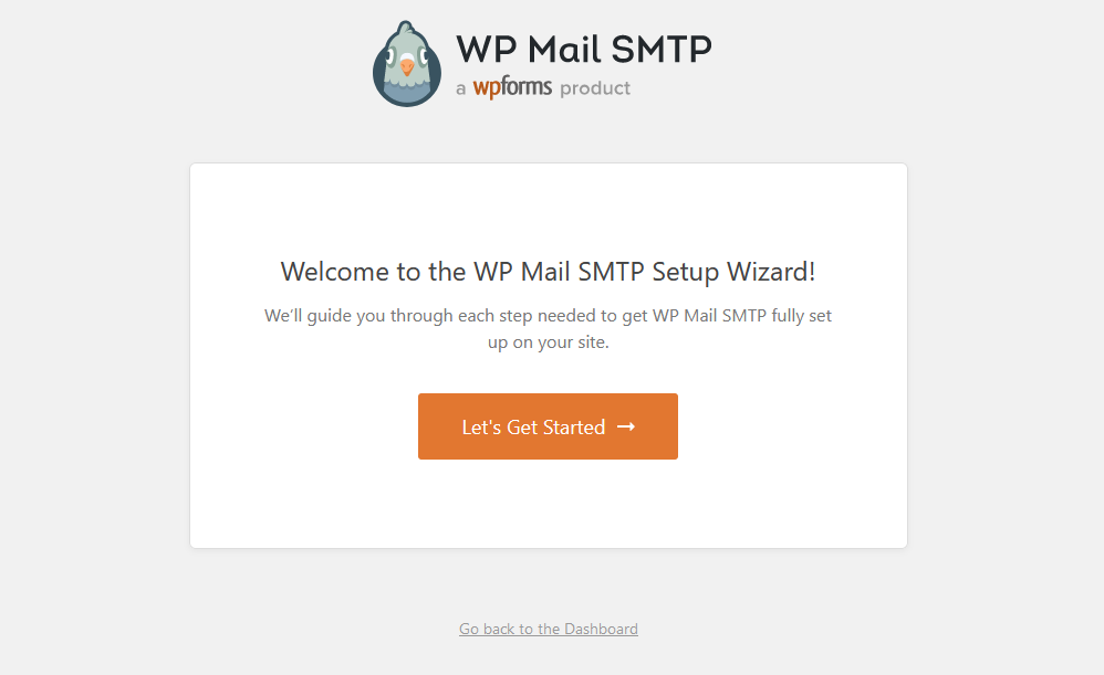 WP mail SMTP - obrazovka sprievodcu nastavením