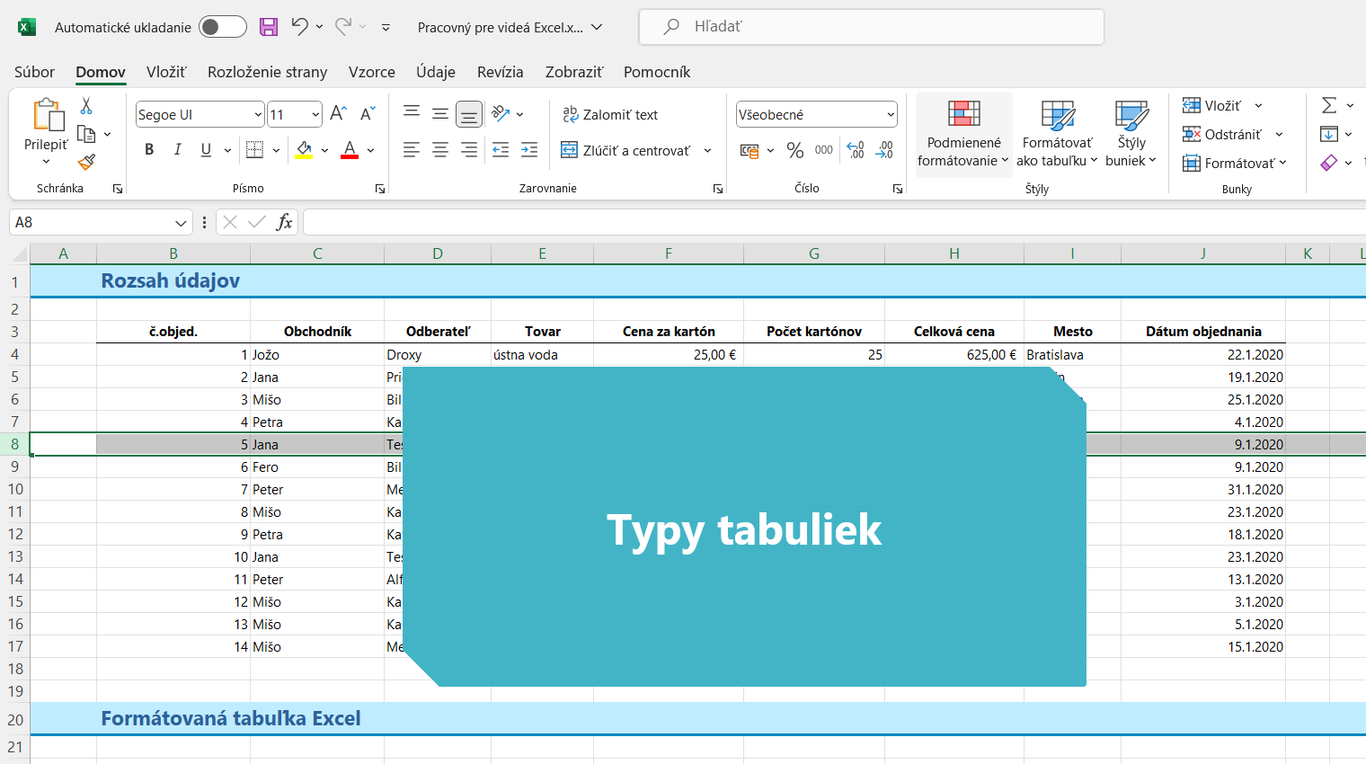 Excel – typy tabuliek v Exceli