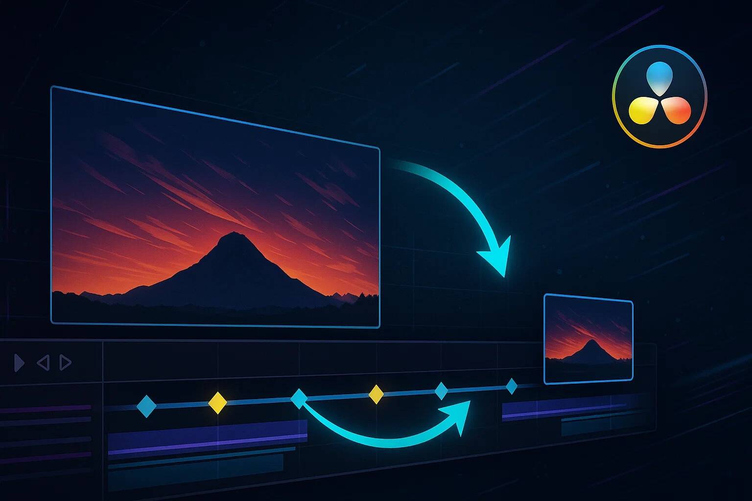 Animácia presunu videa cez keyframes – z fullscreen do miniatúry v DaVinci Resolve